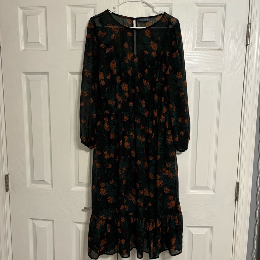 Modcloth Black and Orange Floral Midi Dress - Picture 3 of 9